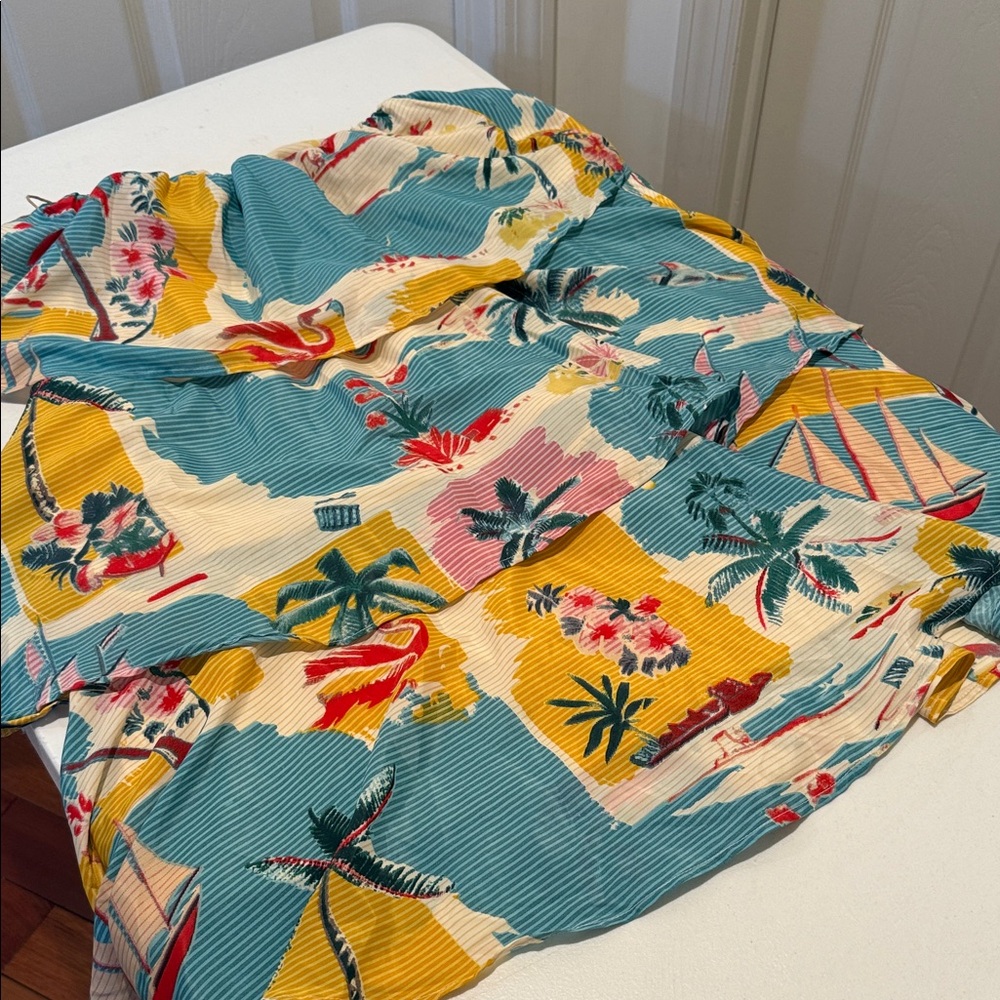 NWT Tropical Ruffle 3 Tiered Lined Voluminous Watercolor Flowy Dainty Skirt L - Picture 11 of 11